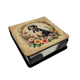 American English Coonhound and Flowers PU Leather Note Paper Holder with Artist-Designed Cover, Desk Accessory, Office Gift