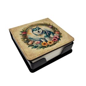 Alaskan Klee Kai and Flowers PU Leather Note Paper Holder with Artist-Designed Cover, Desk Accessory, Office Gift