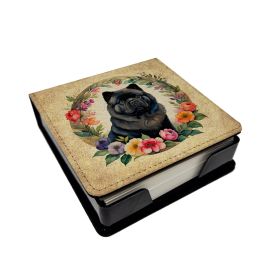 Black Chow Chow and Flowers PU Leather Note Paper Holder with Artist-Designed Cover, Desk Accessory, Office Gift