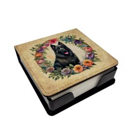 Belgian Sheepdog and Flowers PU Leather Note Paper Holder with Artist-Designed Cover, Desk Accessory, Office Gift