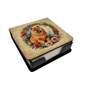 Chow Chow and Flowers PU Leather Note Paper Holder with Artist-Designed Cover, Desk Accessory, Office Gift