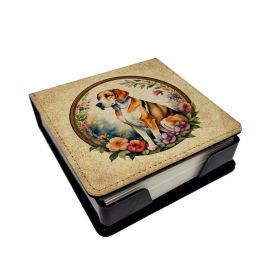 American Foxhound and Flowers PU Leather Note Paper Holder with Artist-Designed Cover, Desk Accessory, Office Gift