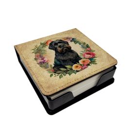 Black Russian Terrier and Flowers PU Leather Note Paper Holder with Artist-Designed Cover, Desk Accessory, Office Gift