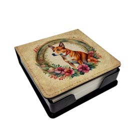 Basenji and Flowers PU Leather Note Paper Holder with Artist-Designed Cover, Desk Accessory, Office Gift