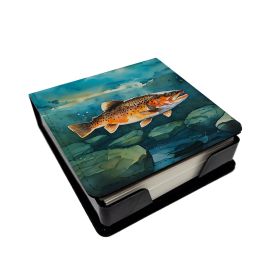 Brown Trout PU Leather Note Paper Holder with Artist-Designed Cover, Desk Accessory, Office Gift