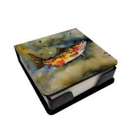 Brook Trout PU Leather Note Paper Holder with Artist-Designed Cover, Desk Accessory, Office Gift