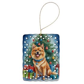 Finnish Spitz Christmas Reindeer Porcelain Ornament Christmas Tree Hanging Decorations for Home Christmas Holiday, Rectangle, Gift, Multicolor