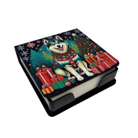 Alaskan Malamute Christmas PU Leather Note Paper Holder with Artist-Designed Cover, Desk Accessory, Office Gift