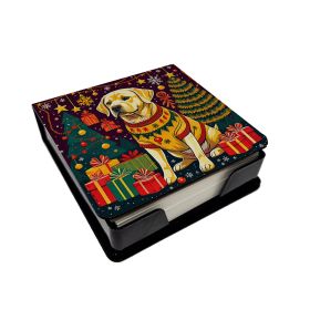 Yellow Labrador Retriever Christmas PU Leather Note Paper Holder with Artist-Designed Cover, Desk Accessory, Office Gift