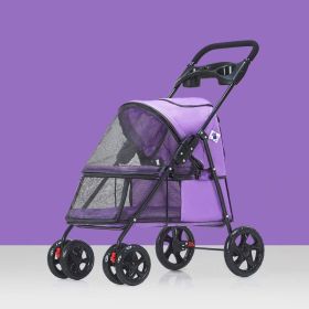 Pet Dog Stroller, Quick Folding, Shockproof with 2 Front Swivel Wheels & Rear Brake Wheels, Cup & Storage Bags Holder, Puppy Jogger Carrier (Color: Purple)