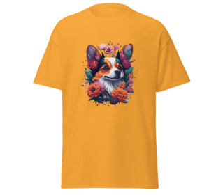 T-shirt flower dog design merchyprint dog lovers (Color: Yellow, size: L)