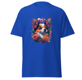 T-shirt flower dog design merchyprint dog lovers (Color: Blue, size: L)