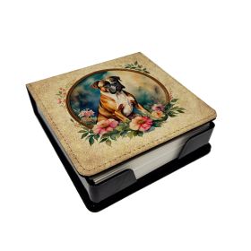 Boxer and Flowers PU Leather Note Paper Holder with Artist-Designed Cover, Desk Accessory, Office Gift (Default: Default)